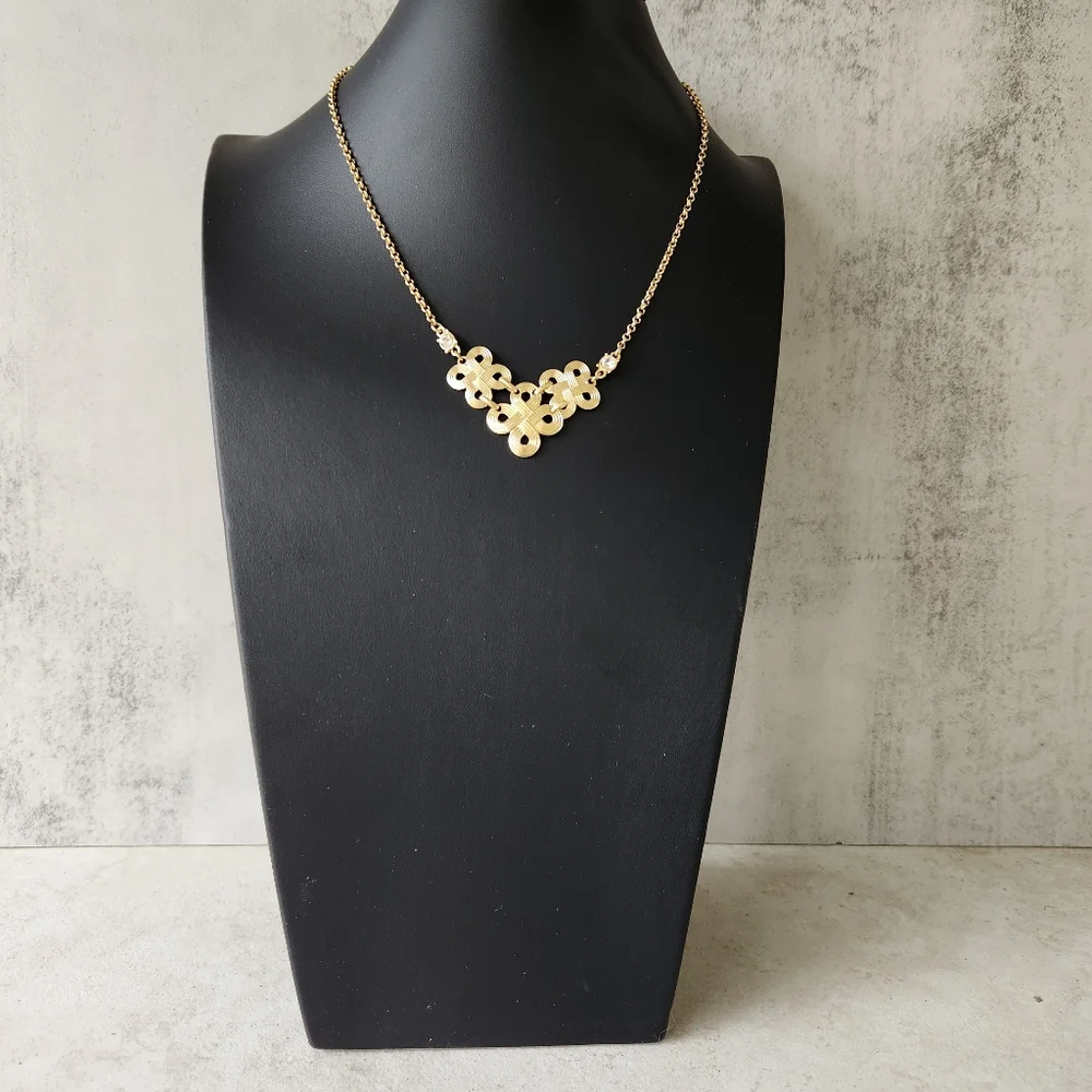 Vintage Avon NRT Elegant Gold Tone Knot Necklace with Rhinestones